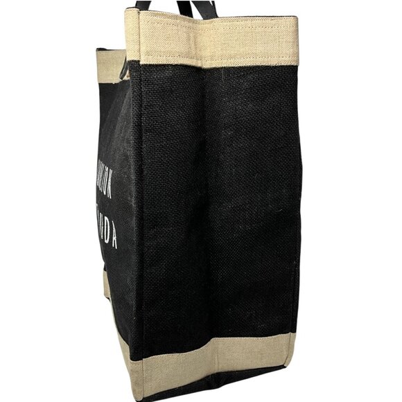 Apolis Jute Market Bag Tall Black Hamilton Bermuda Leather Handles - Picture 5 of 10